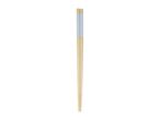 A pair of light-colored wooden chopsticks with a light blue tip.