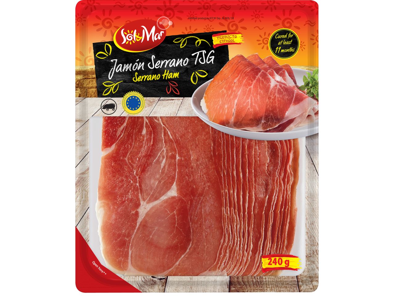 Опаковъка с шунка 'Jamón Serrano'.