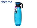 Blue plastic water bottle with a black and blue lid and a carrying handle