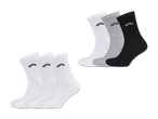 Sechs Paar Socken in Weiß, Grau und Schwarz mit einem kleinen Logo.