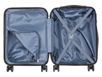 Inside of a suitcase: compartments and securing straps.