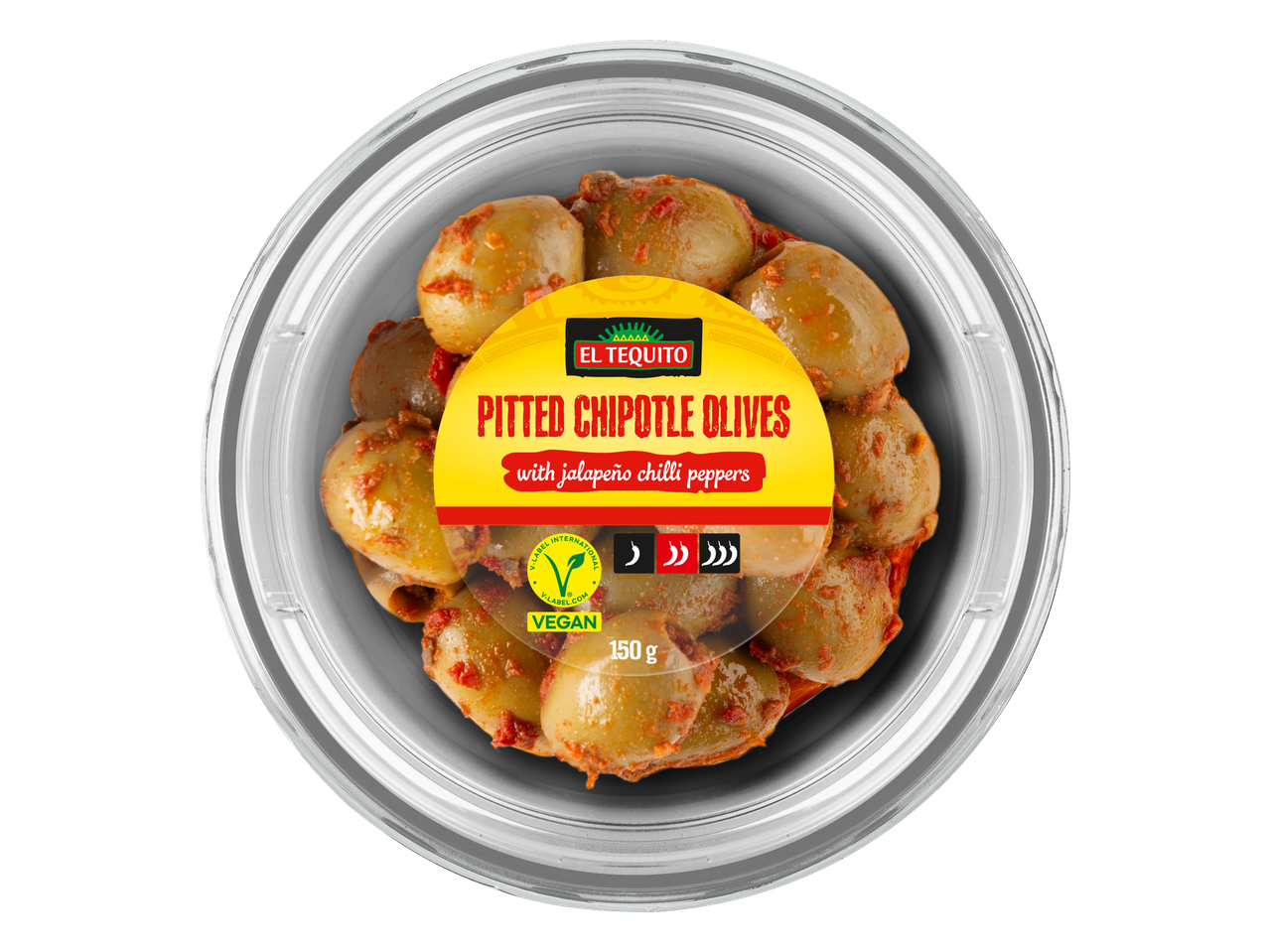 El Tequito pitted chipotle olives with jalapeño chilli peppers.