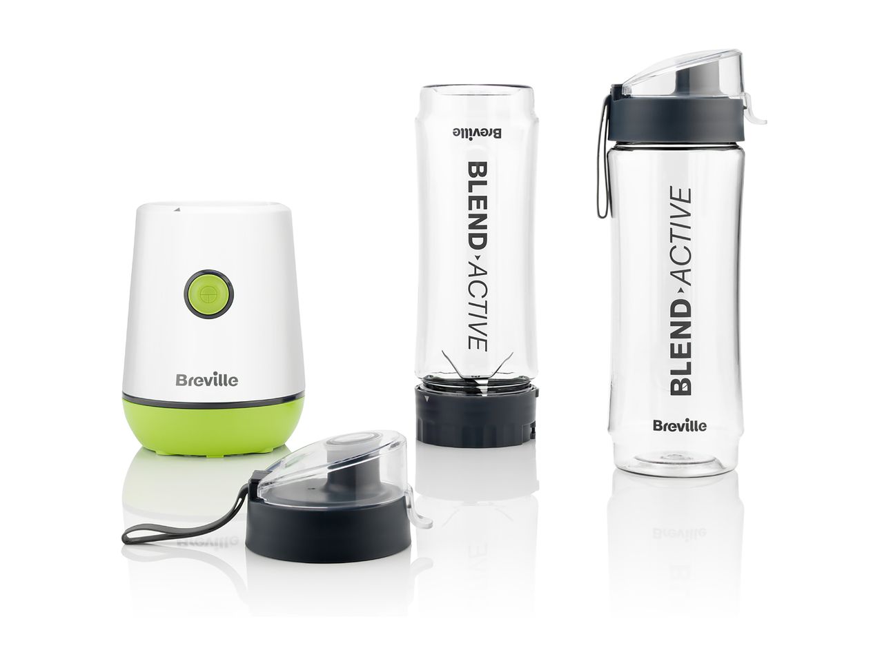 Breville Blend Active blender with two portable blending bottles and a lid.