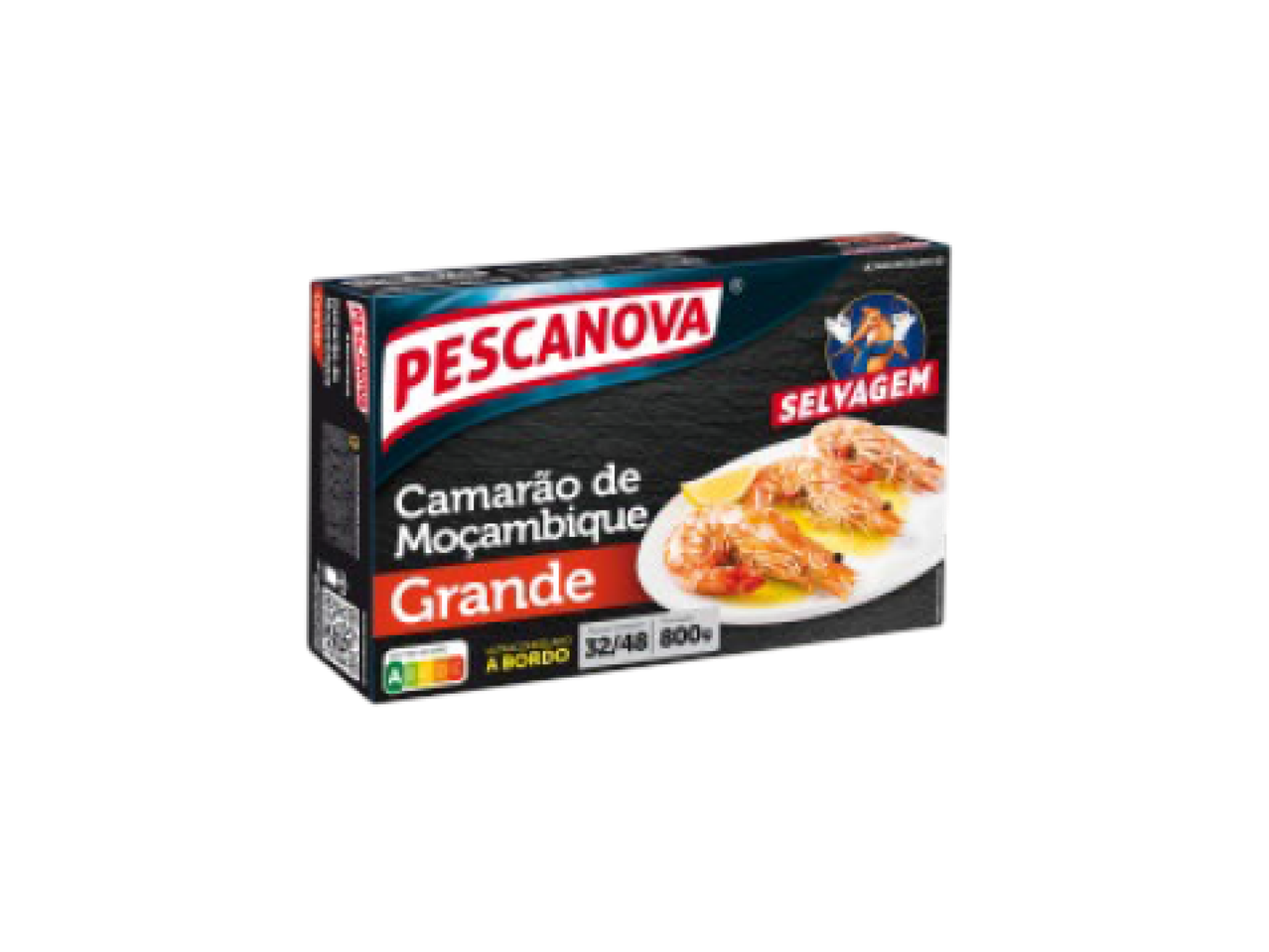Caixa de camarão selvagem de Moçambique, tamanho grande, com camarões cozinhados.
