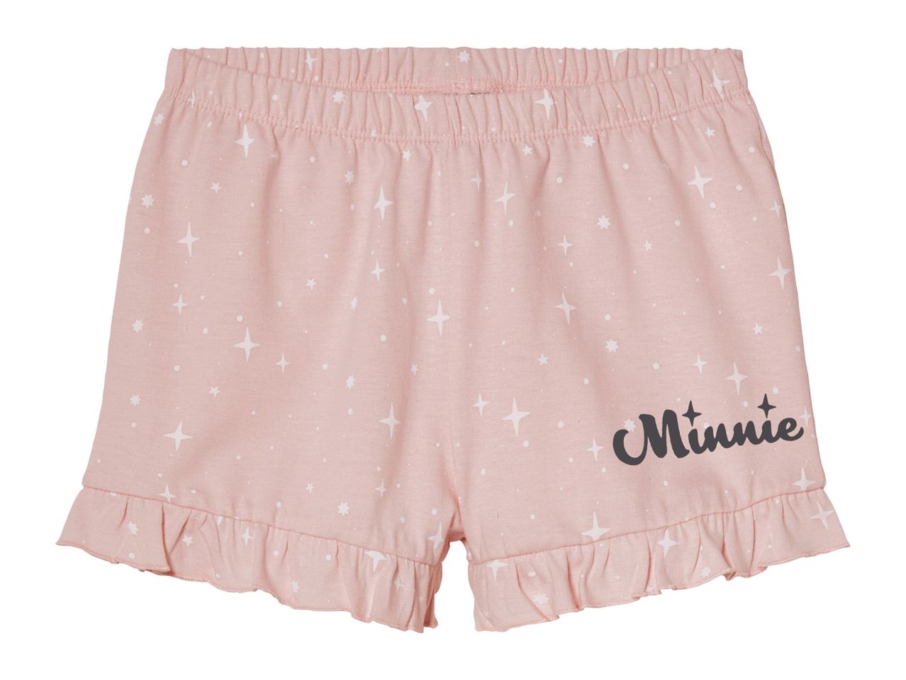 Pink Minnie Mouse shorts with star print.