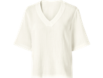 ESMARA női krémszínű muszlin felső V-nyakkivágással és rövid ujjakkal.