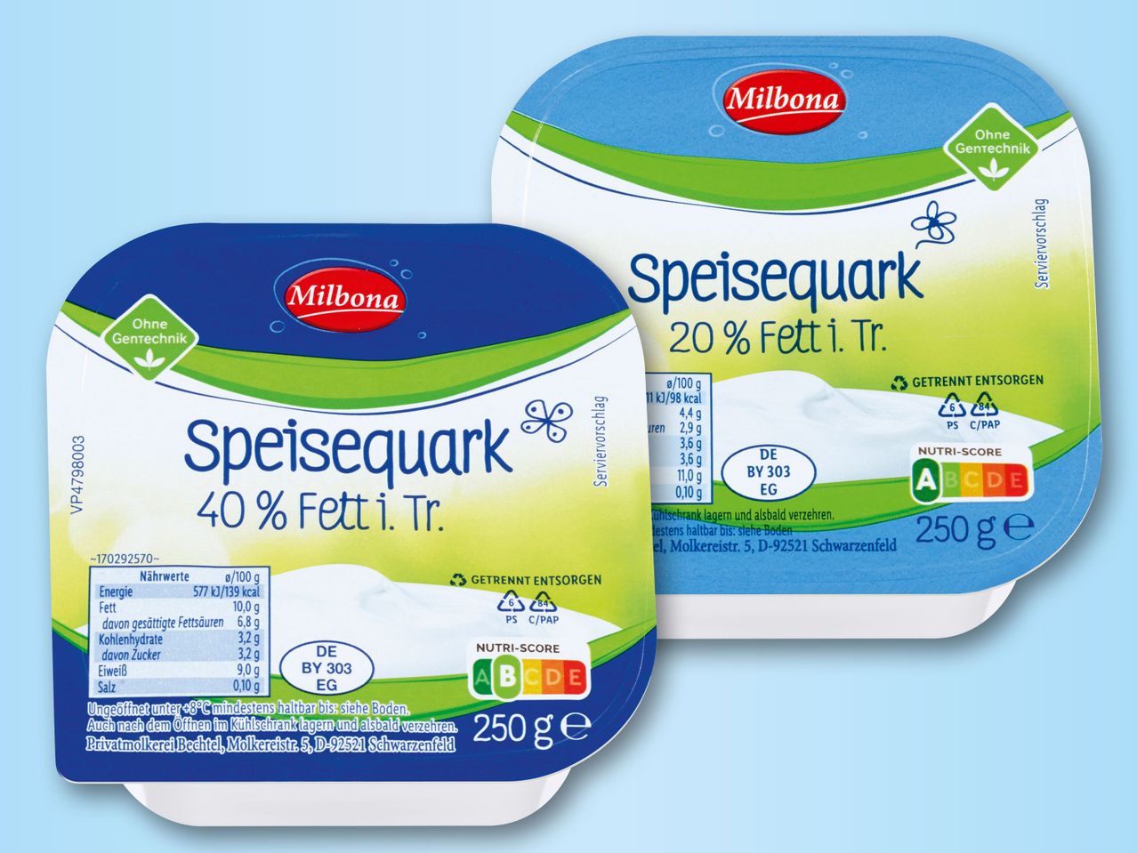 Milbona Speisequark mit 20% und 40% Fett i. Tr.