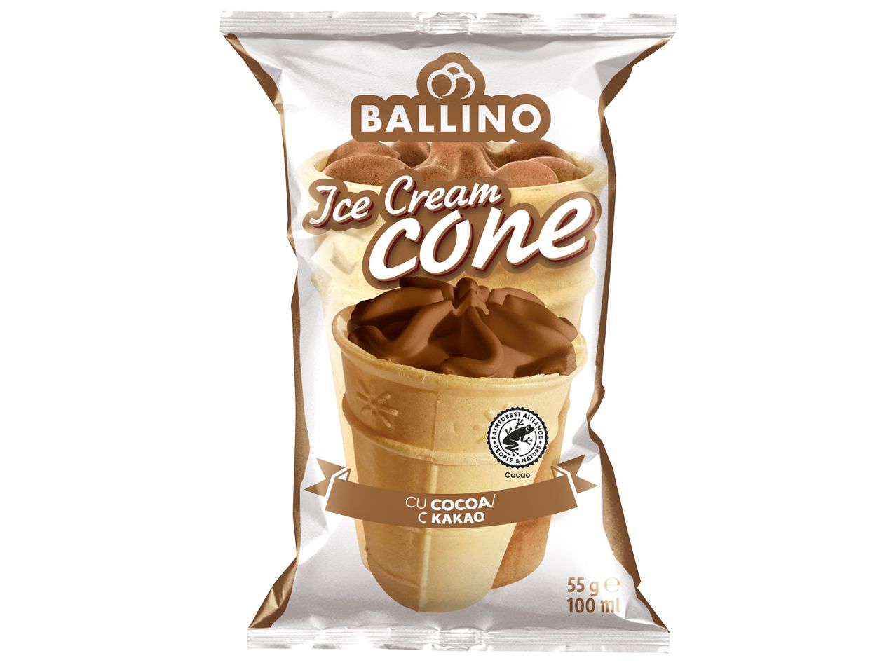 Сладолед Какао във вафлена чашка, Ballino, 100 ml/опаковка