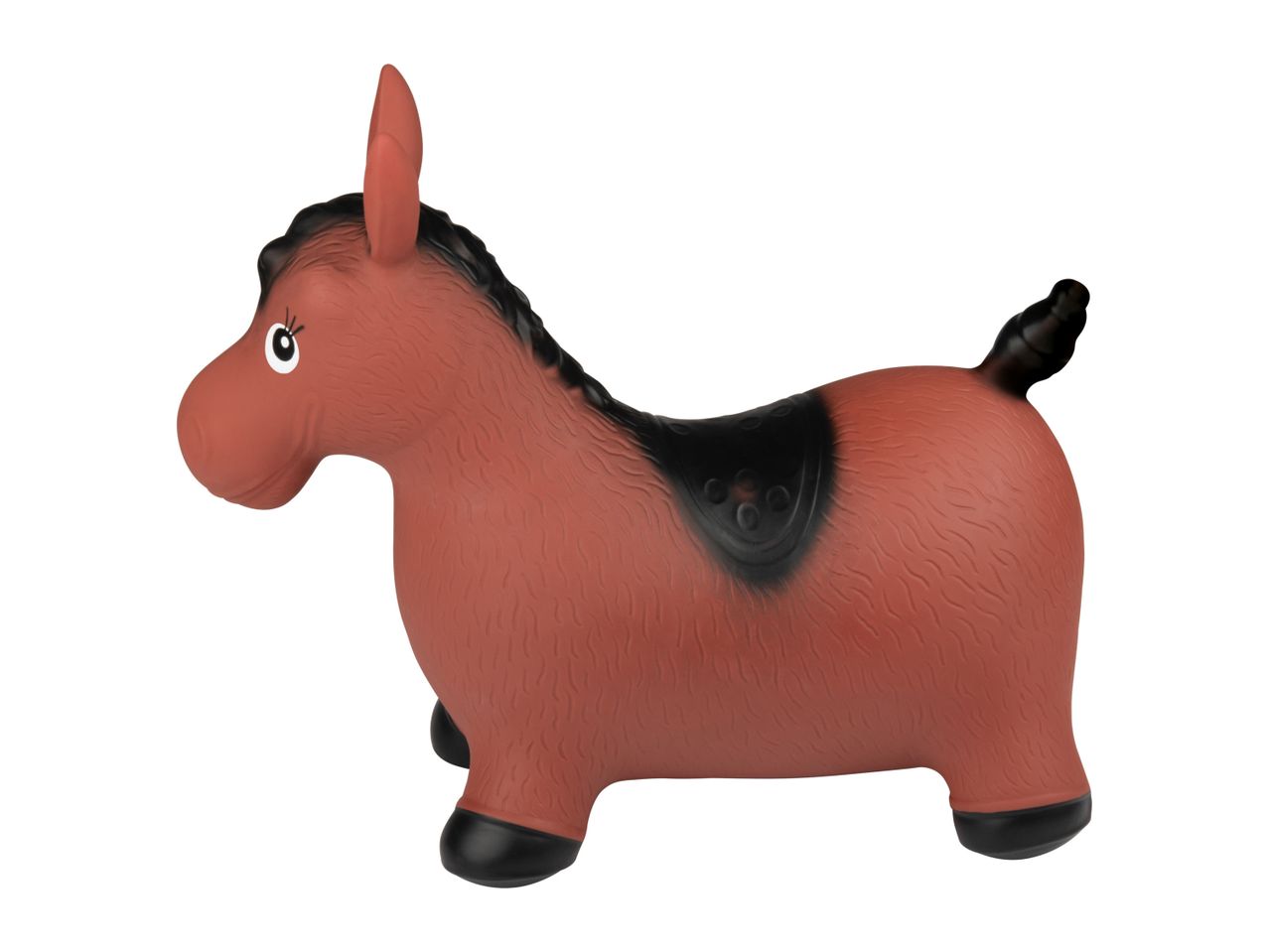 Brown inflatable bouncy horse toy.