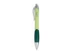 Light green and dark green ballpoint pen with a silver clip and tip.