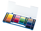 Conjunto de costura Crelando com linhas coloridas e bobinas numa caixa azul