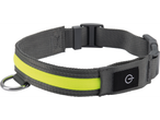 Pelēka suņu kakla siksna ar neona dzeltenu svītru un metāla gredzenu