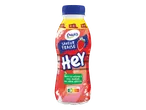 Bouteille de boisson lactée saveur fraise, enrichie en vitamine D, sans colorants ni arômes artificiels.