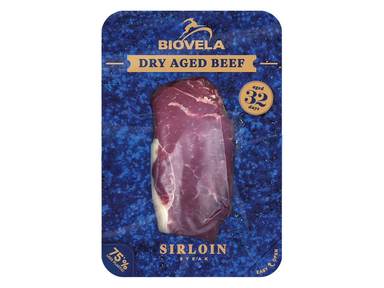 Biovela brandinta jautienos nugarinė „Sirloin Steak“, brandinta 32 dienas, 75% mažiau plastiko.