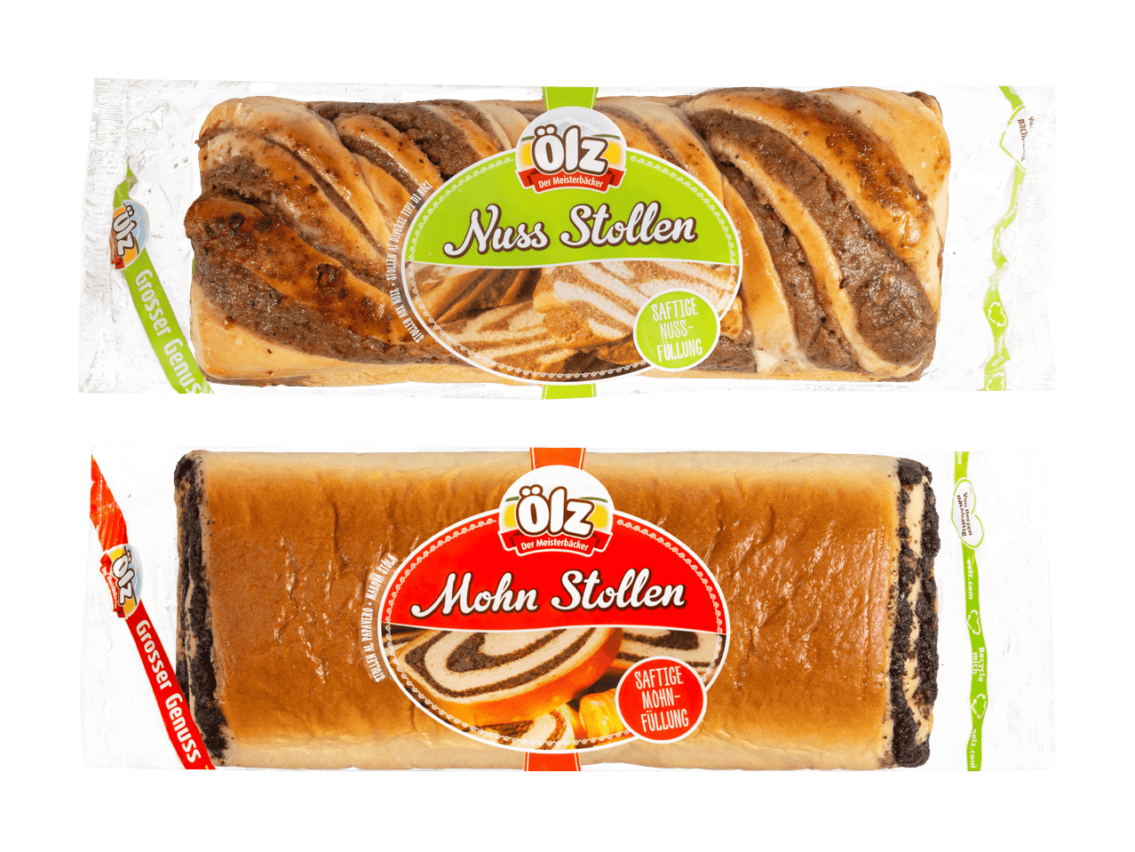 Zwei OLE Gebäcke: Nuss- und Marmor-Schnecken.