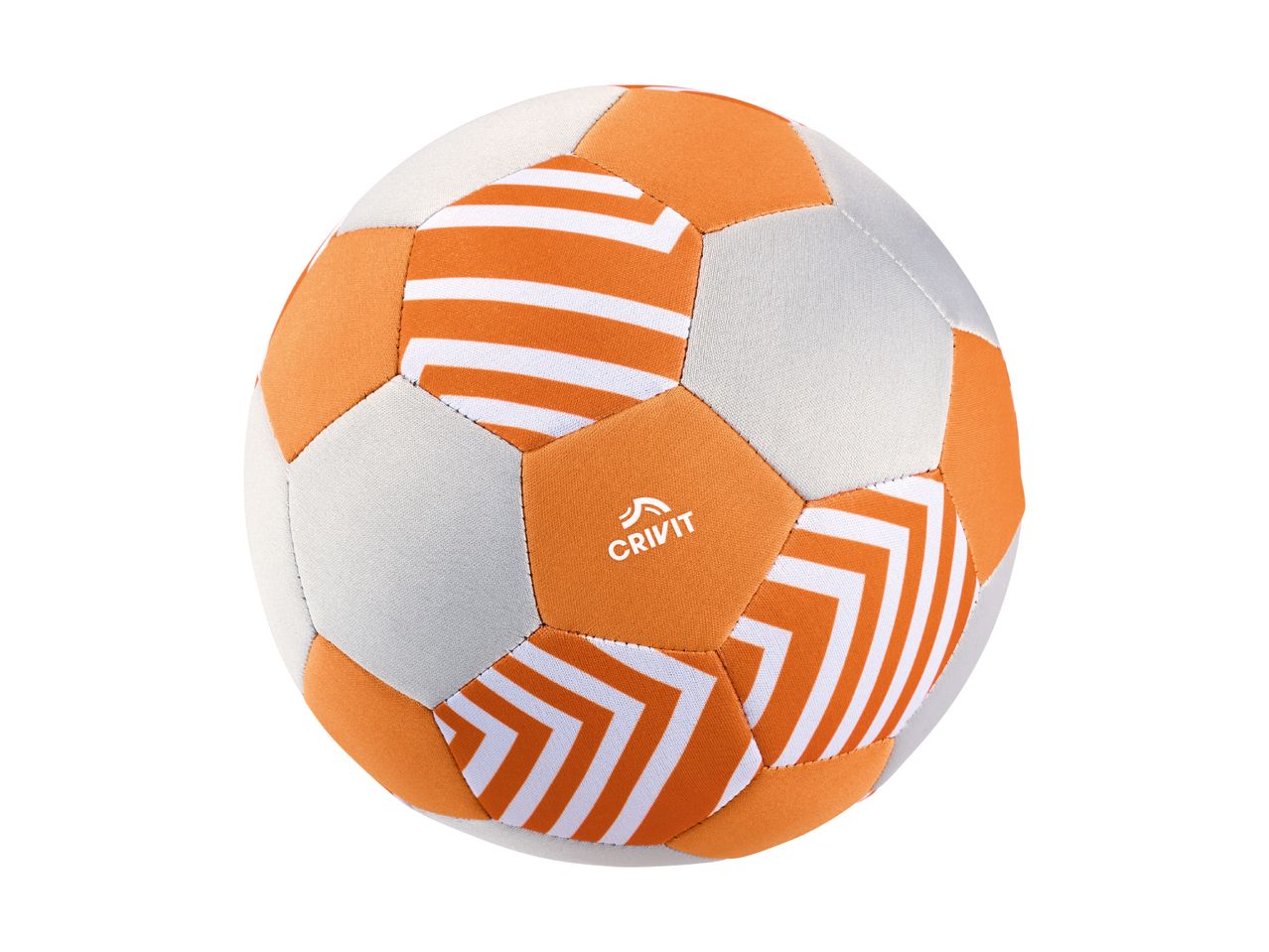 Orange og hvid fodbold med striber og zigzagmønstre.