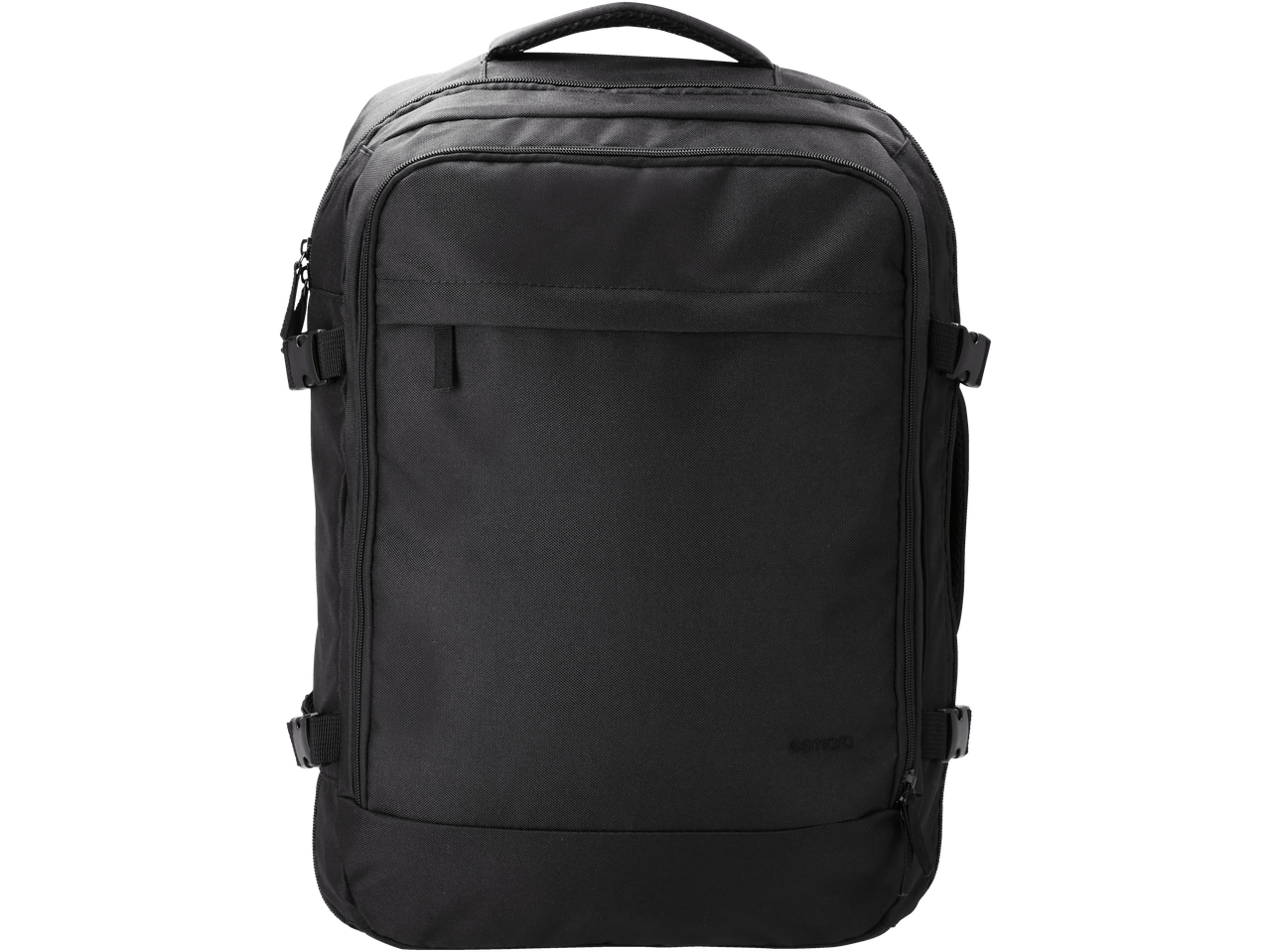 ESMARA 2-in-1 mugursoma, melna, ar rāvējslēdzējiem un sprādzēm.