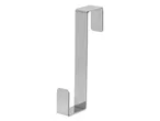 A single, silver over-the-door hook on a white background.