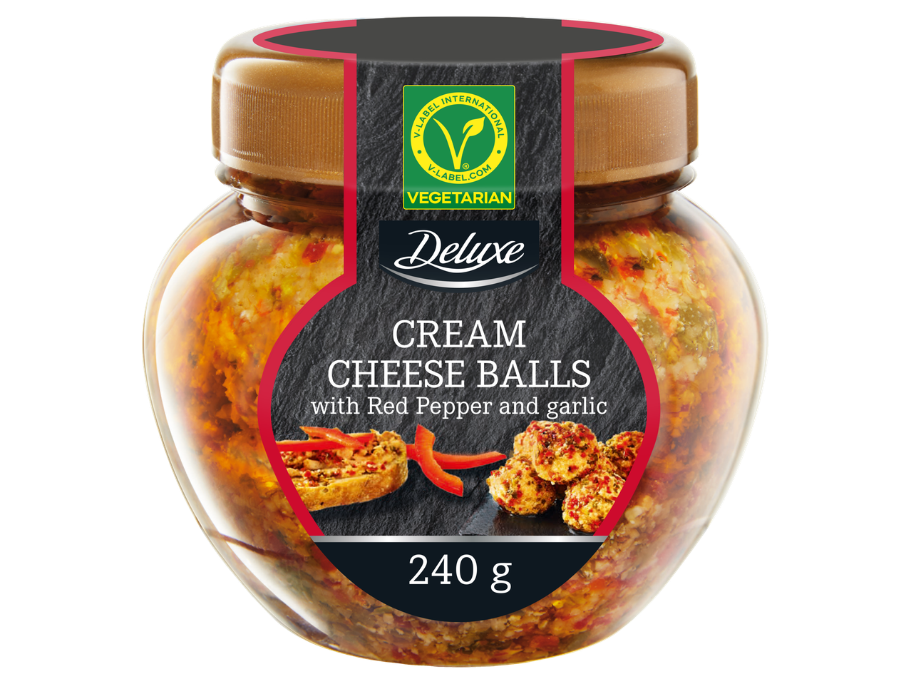 Bilețele de brânză cremă Deluxe cu ardei roșu și usturoi (240g).