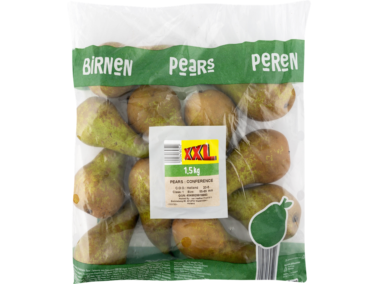1.5kg bag of XXL Conference pears from Holland.