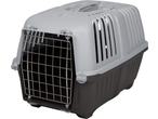 Zoofari pet carrier in grey and dark grey with a metal grid door.