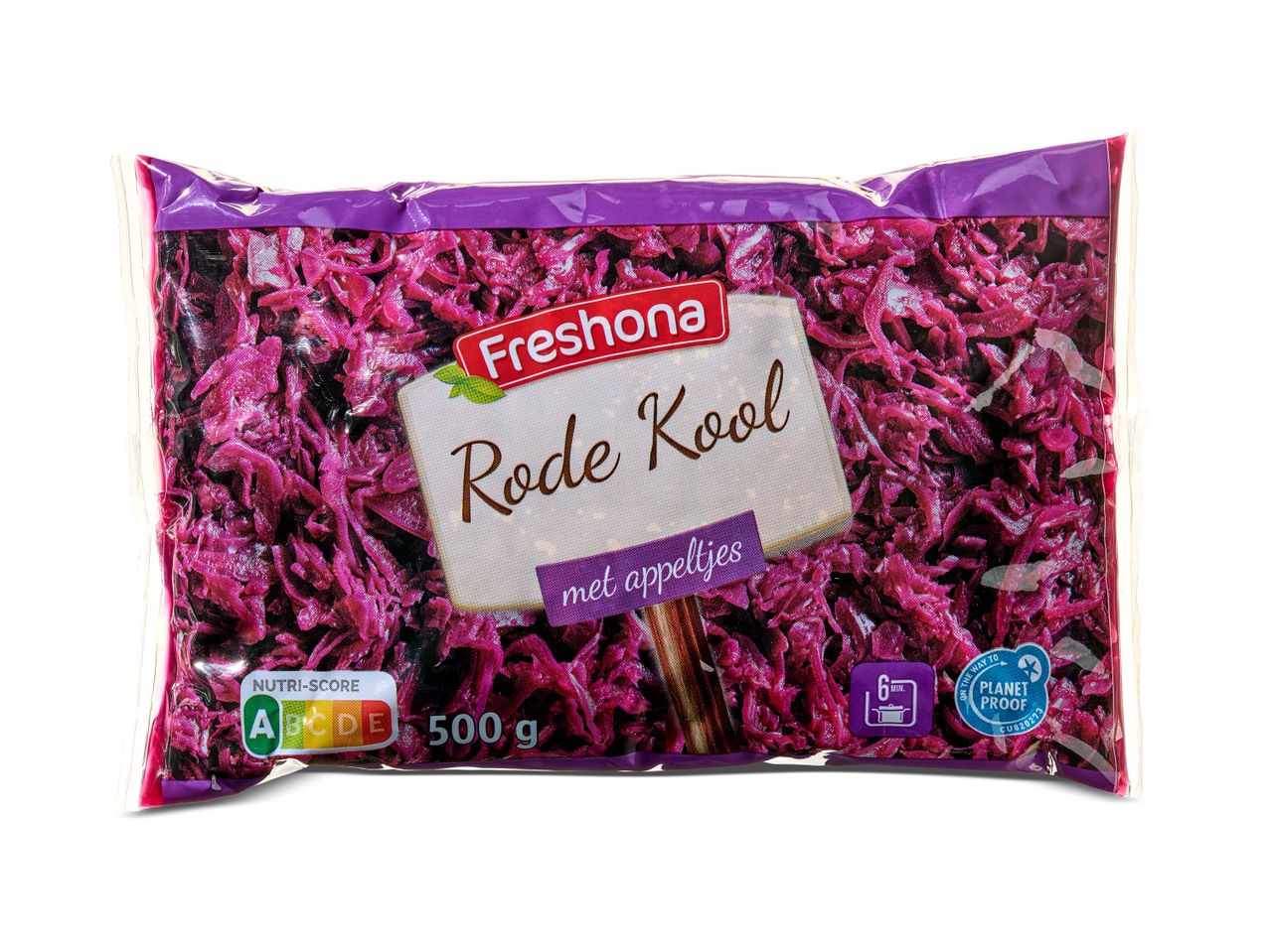 Freshoña rodekool verpakking.