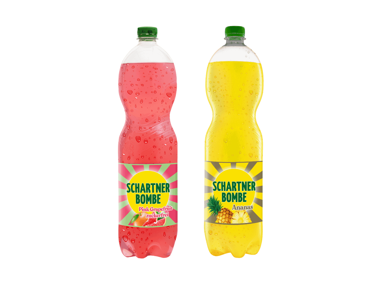 Zwei Flaschen Capri-Sonne, eine rote und eine gelbe.