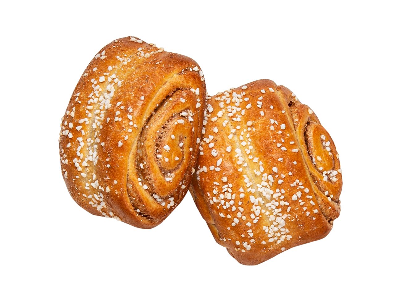 Kaksi kanelikorppua, sokerikuorrutteella.