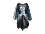 Children's spiderweb Halloween costume dress with iridescent sleeves and black skirt.