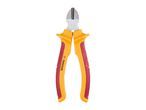 A pair of yellow and red diagonal cutting pliers with a textured grip.