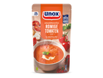 Verpakking van romige tomatensoep met zongedroogde tomaat, mascarpone en basilicum, met 418g groenten per zak en een bron van vezels.