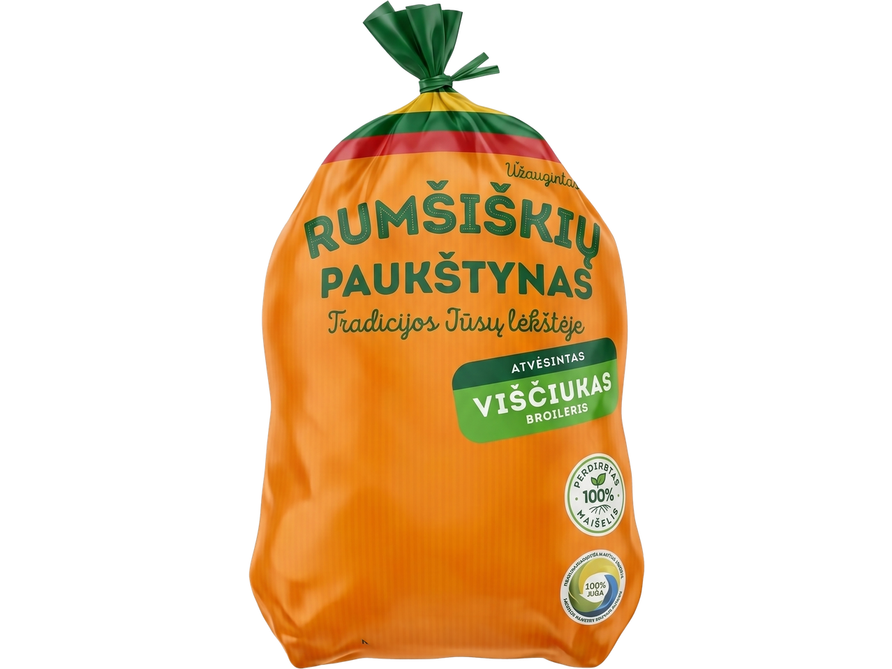 RUMŠIŠKIŲ PAUKŠTYNAS šviežias viščiukas be antibiotikų oranžinėje pakuotėje