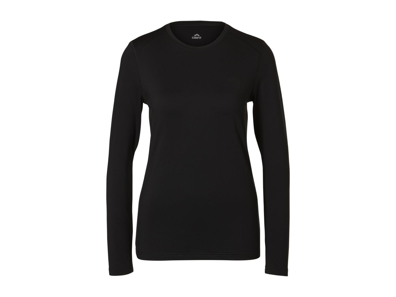 Women's black long-sleeved functional shirt with a crew neck