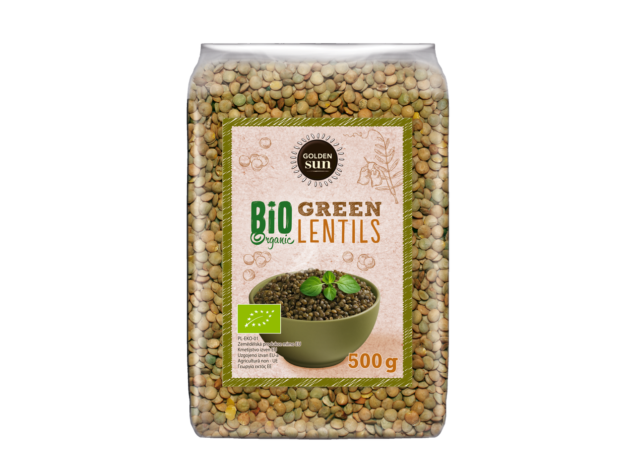 Linte verzi bio organice Golden Sun, pachet 500g.