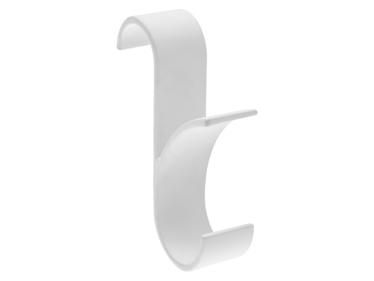 Valge S-kujuline konks esemete riputamiseks.