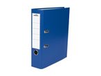 Blue lever arch file with a white spine label and metal finger hole.