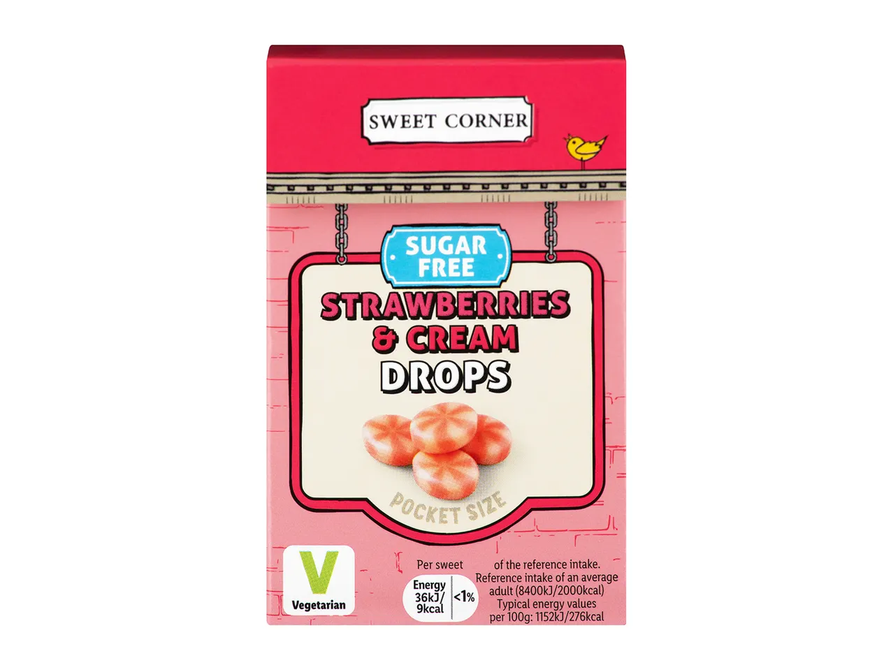 Sweet Corner Strawberries & Cream Drops, sugar free.