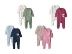 Sæt med baby-onesies i forskellige farver og mønstre.