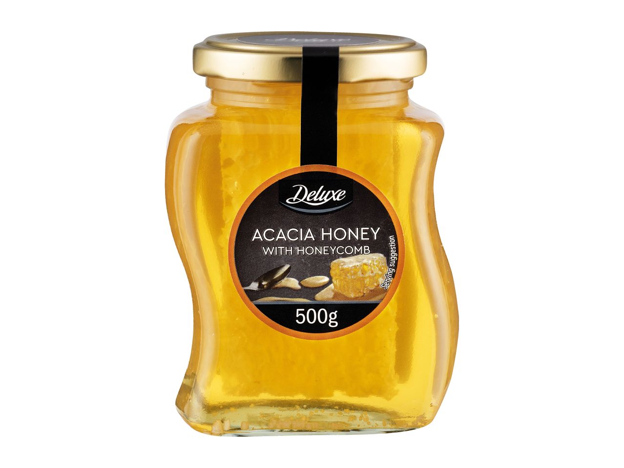 Deluxe Acacia Honey with Honeycomb in a wavy glass jar, 500g
