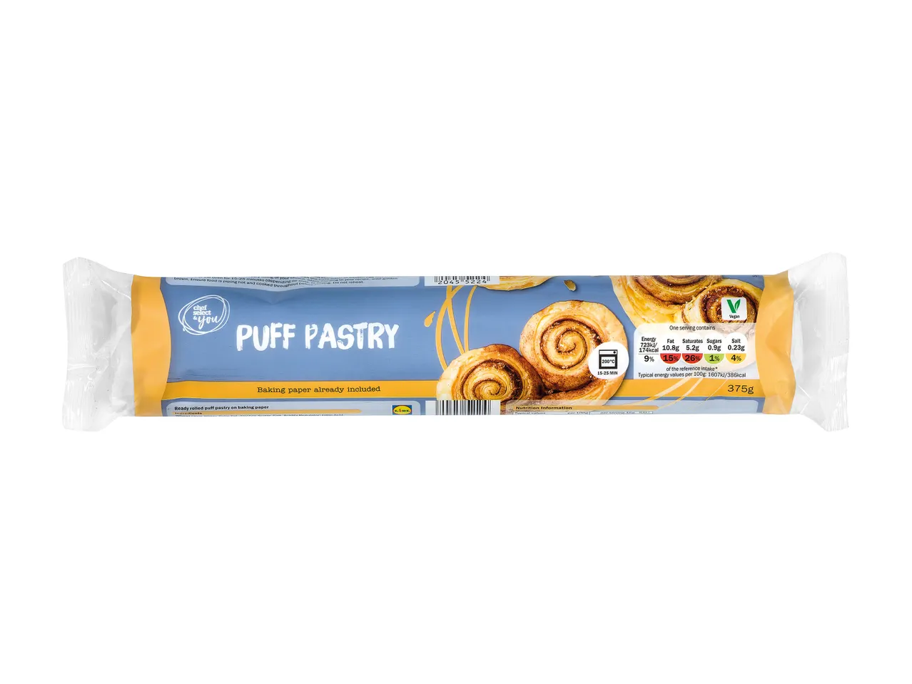 Chef Select puff pastry: ready rolled on baking paper.