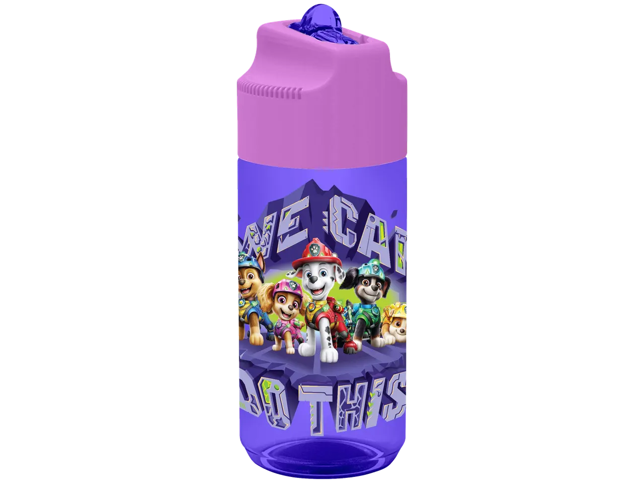 Garrafa de água PAW PATROL com personagens da Patrulha Pata e o texto 'WE CAN DO THIS'.