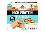 Crownfield high protein flapjacks, salted caramel flavour.