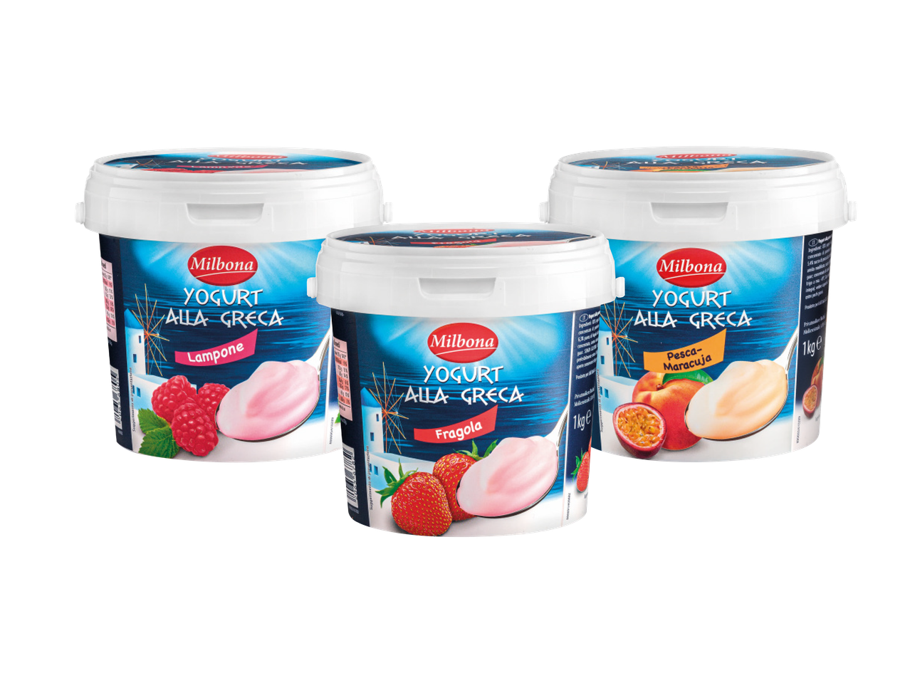 Tre vasetti di yogurt alla frutta Mila Cremosa.