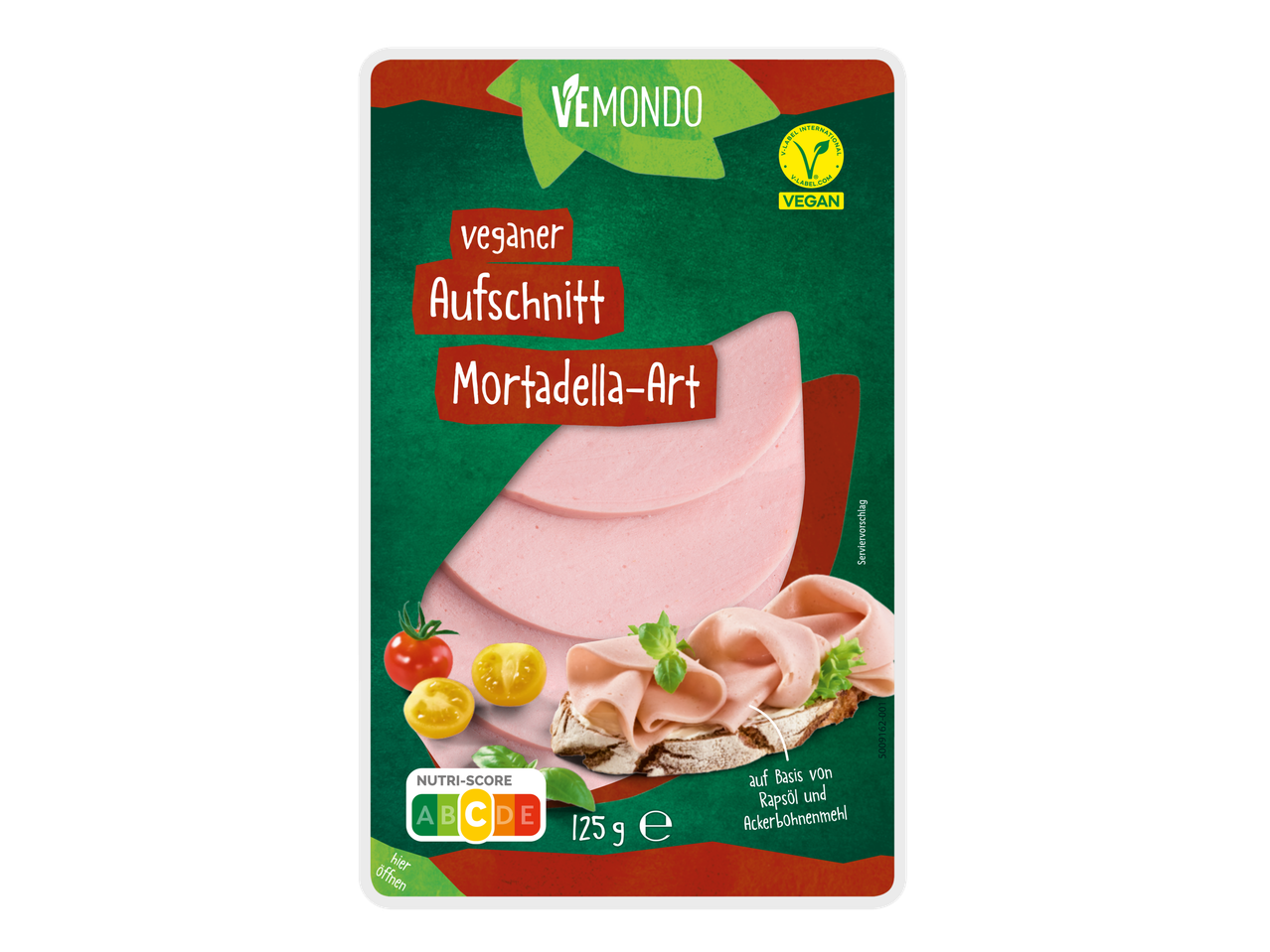 Vēmondo veganer Mortadella-Aufschnitt.