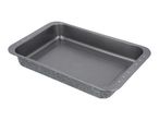 Rectangular baking tray with a speckled exterior and a smooth interior.