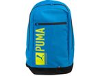 Синя раница Puma с жълто лого и надпис.