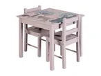 Pink children's table and two chairs with forest animal and tree illustrations