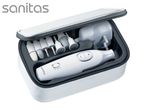 Manicure/pedicure set with electric file, various attachments, and charger in a white case.