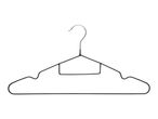 A black wire clothes hanger with a hook at the top, isolated on a white background.