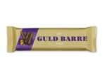 Guldbarre chokolade med knas i en guldpakke med lilla striber.